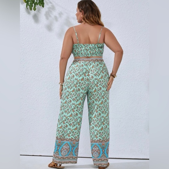 Shein Bo-Ho Floral Print Crop Cami Top & Wide Leg Pant set - Picture 5 of 6